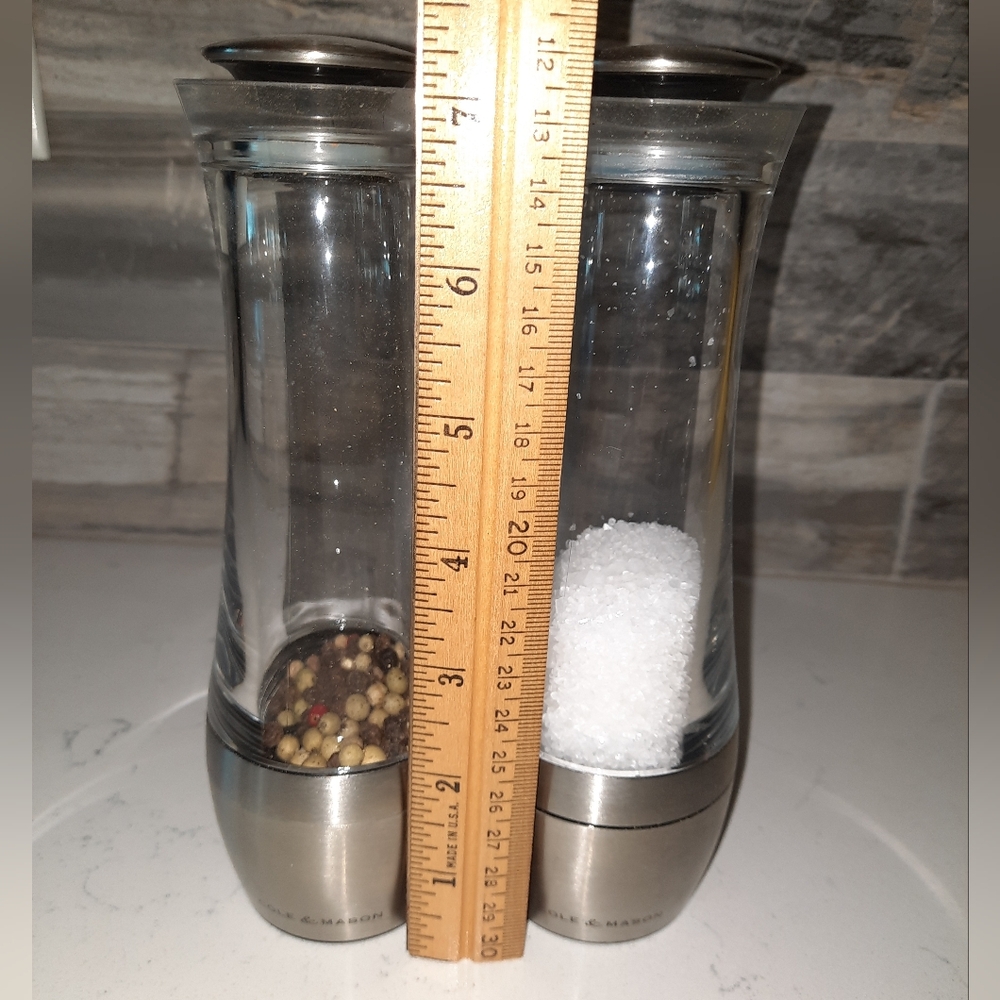 Cole & Mason Stainless Steel Acrylic Salt and Pepper Grinder Set EUC - Picture 2 of 7